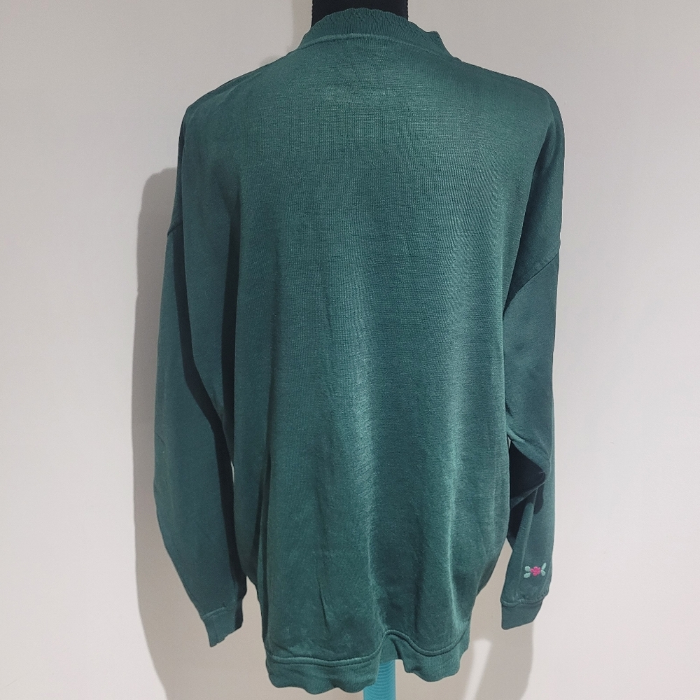 Lady Footlocker Women's 80's Vintage Floral Embroidered Cardigan Medium Green - Picture 6 of 10